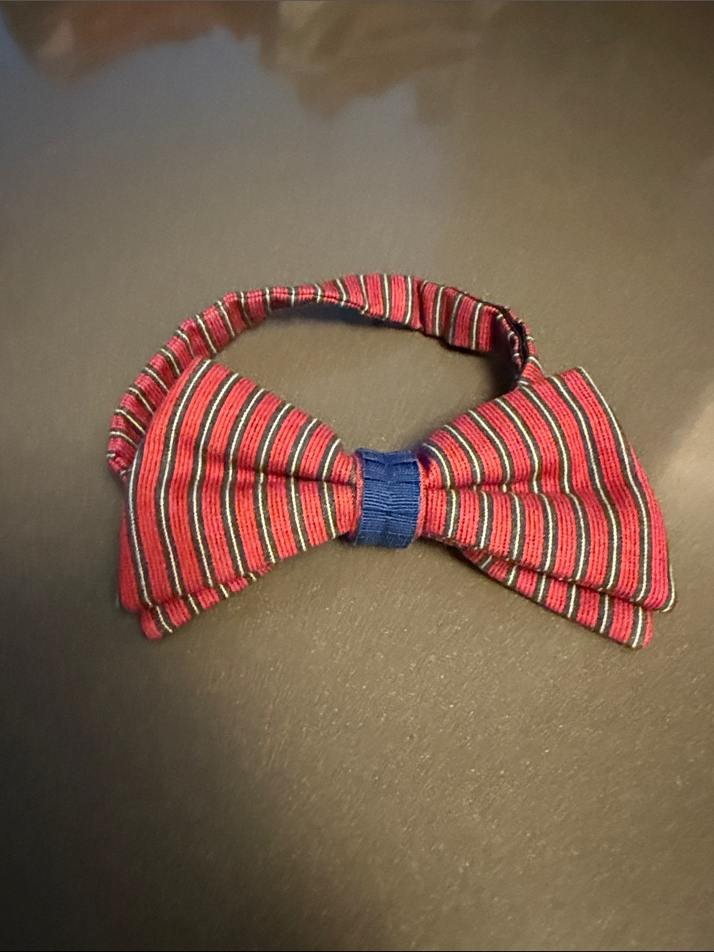 Striped Red Bow Tie with Navy Center